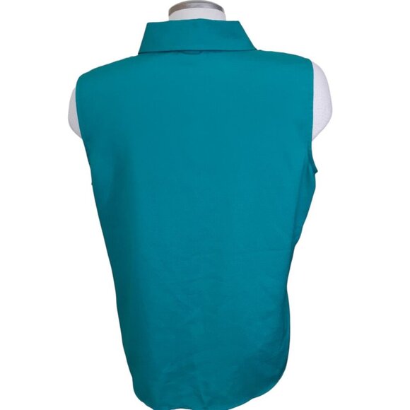 Calvin Klein Womans Button Up Top Teal Small Solid Sleeveless Collared Office - Picture 4 of 6